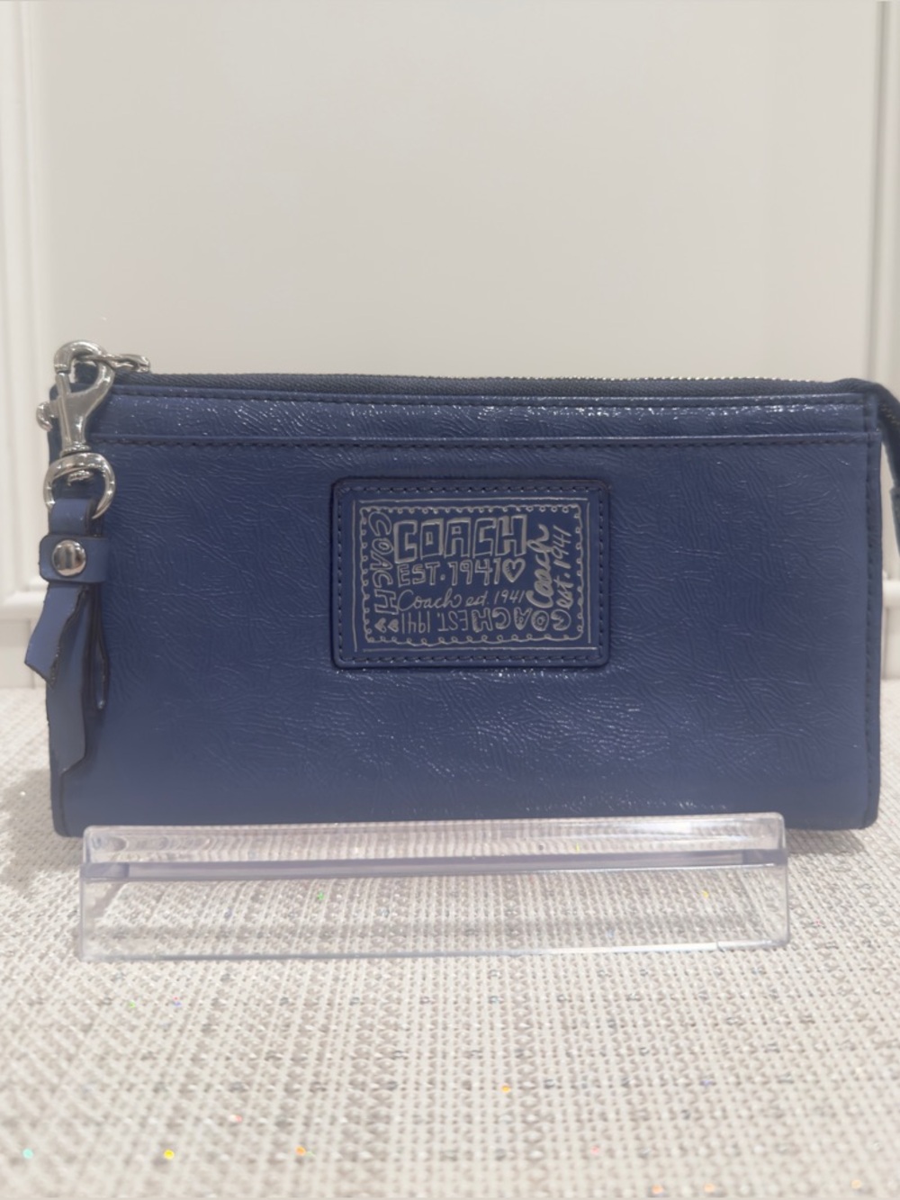 💜💙 Coach Poppy Daisy Liquid Gloss Periwinkle Patent Leather Long Wallet